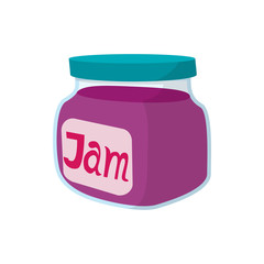 Jar of fruity jam icon, cartoon style