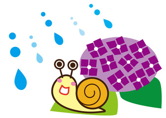 梅雨　カタツムリとアジサイ