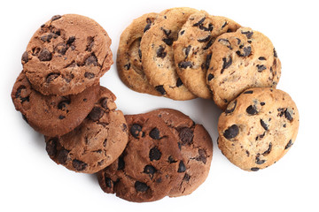 Cookies with chocolate chip isolated on white background.