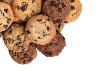 Cookies with chocolate chip isolated on white background.