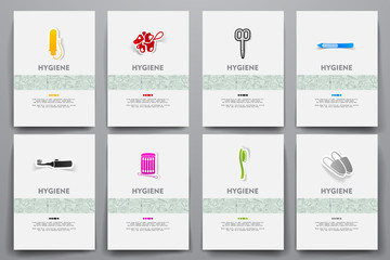 Corporate identity vector templates set with doodles hygiene theme