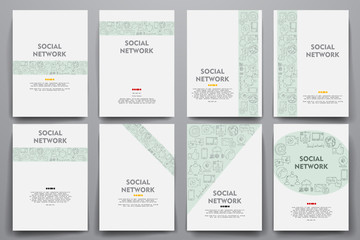 Corporate identity vector templates set with doodles social network theme