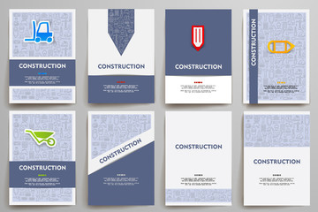 Corporate identity vector templates set with doodles construction theme