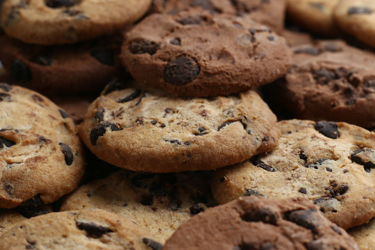 Cookies with chocolate chip assorted. Close up background