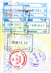 Passport with stamps of Russia, Macedonia, Turkey