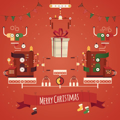 Modern vector illustration of christmas gifts factory.