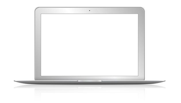 Modern digital silver and black laptop on white background