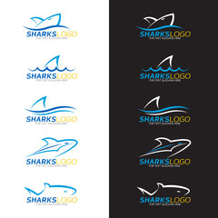 Naklejka premium Blue shark logo 5 style on white and black background
