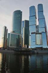 Fototapeta na wymiar skyscrapers in the summer evening at Moscow