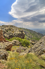 Beautiful mountain landscape with dramatic sky clouds