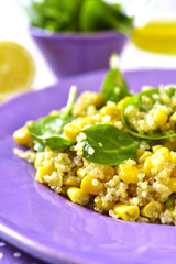 Quinoa salad with spinach and sweet corn.