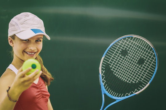 Tennis - beautiful young girl tennis player (filtered)