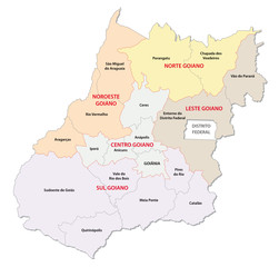 Goias detailed colorful administrative regions map, Brazil