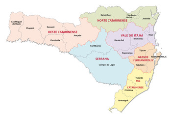 Obraz premium santa catarina detailed colorful administrative regions map, Brazil