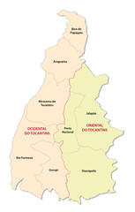 Tocantins detailed colorful administrative regions map, Brazil
