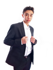 teenage boy wearing a suit