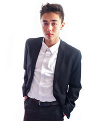 teenage boy wearing a suit