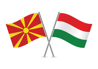 Macedonian and Hungarian flags. Vector illustration.