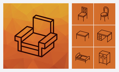 Set of contour furniture icons. Chair, table, bed, cabinet. Simple vector illustration.