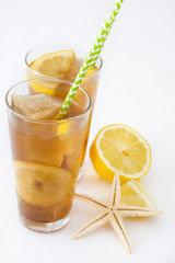Ice tea with lemon. Isolated photo
