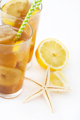 Ice tea with lemon. Isolated photo
