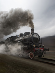 Fototapeta na wymiar Vintage black steam train 