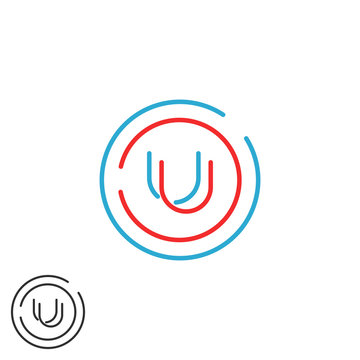 Letter U logo monogram, mockup wedding invitation emblem initials UU, minimal hipster circle frame decoration design element