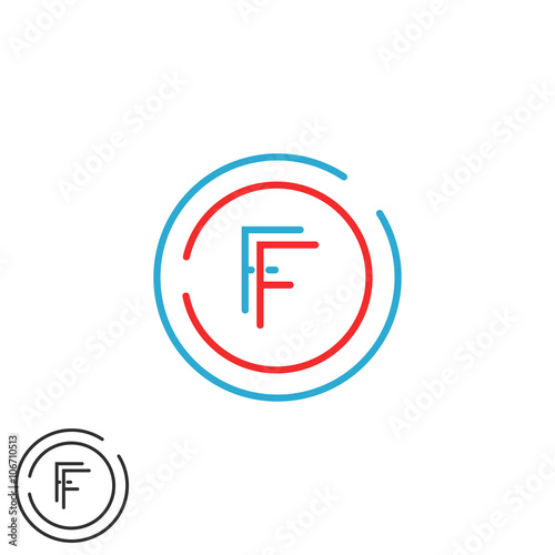 Initials Ff Letter Logo Monogram Intersection Thin Line F F