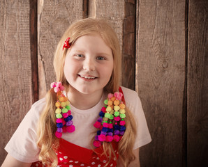 happy girl on wooden background
