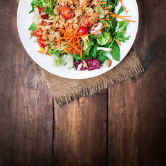 Healthy Salad with arugula, tomatoes and  Croutons. Vegetable sa