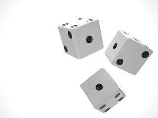 three dices on white. 3D rendering.