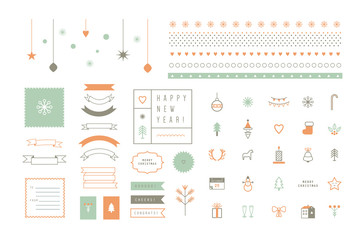 Vector flat icons and decor elements. Merry Christmas