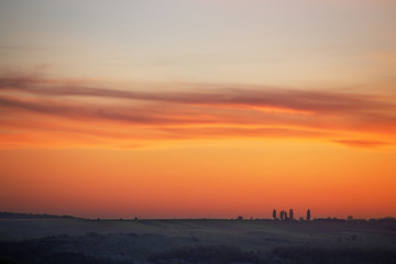 spring colorful sunset in the hills