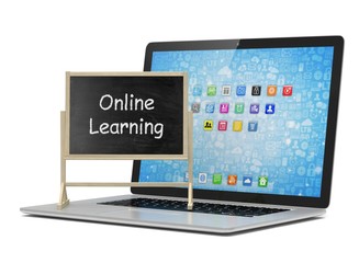  Laptop with chalkboard, online education concept. 3D rendering.