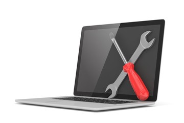 3D Illustration Wrench and screwdriver on laptop, service concept