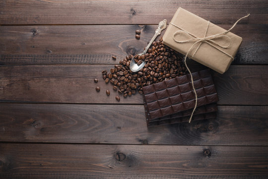 coffee beans and dark chocolate