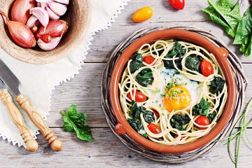 Pasta,spinach and egg casserole. 