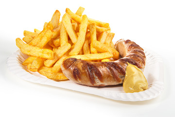Bratwurst mit Pommes Frites