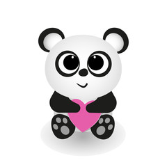 Panda with a heart on a white background, vector illustration stylish