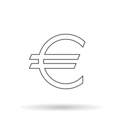 Euro icon silhouette the exact sizes with shadow on a white background, stylish vector illustration