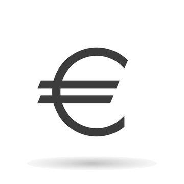 Euro icon the exact sizes with shadow on a white background, stylish vector illustration