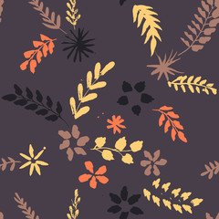 abstract vector seamless pattern with flowers and leaves