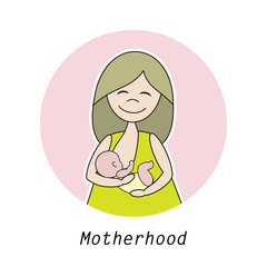 Linear illustration of a mother with a baby.