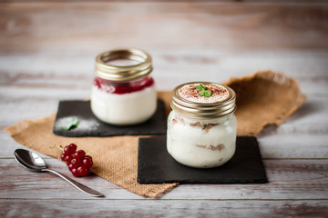 Desserts on old wooden backgrount