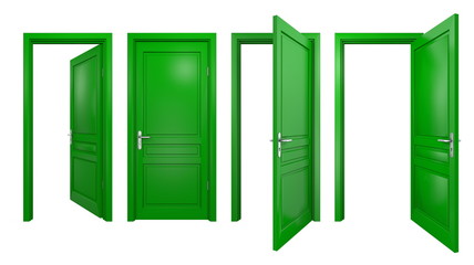 Collection of isolated green doors