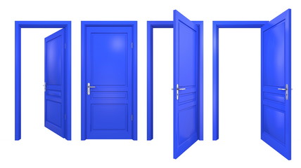 Collection of isolated blue doors