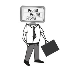 Vector of man with TV head , word profit on screen,