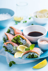 Salmon spring rolls