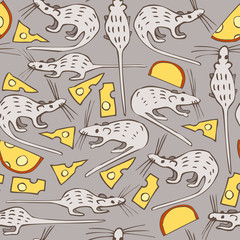 Seamless Vector Pattern with Mice and Cheese