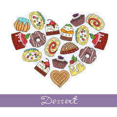 Stylized heart on the theme of sweet desserts